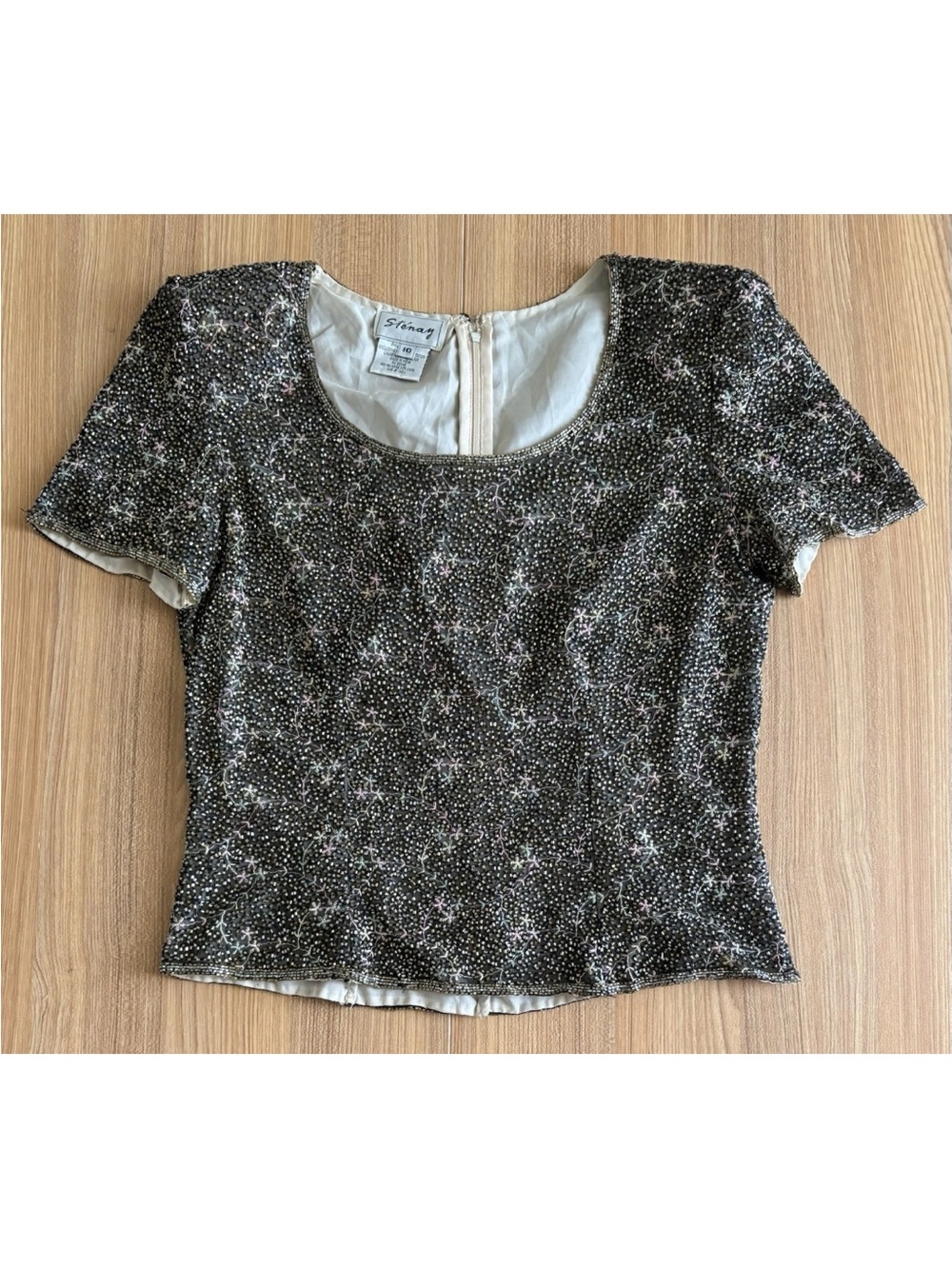 Vintage Stenay Beaded Embroidered Silk Top Womens 10 Formal Evening Ornate Glam